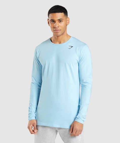 Koszulki Gymshark Essential Long Sleeve Męskie Głęboka Niebieskie | PL 930RJE